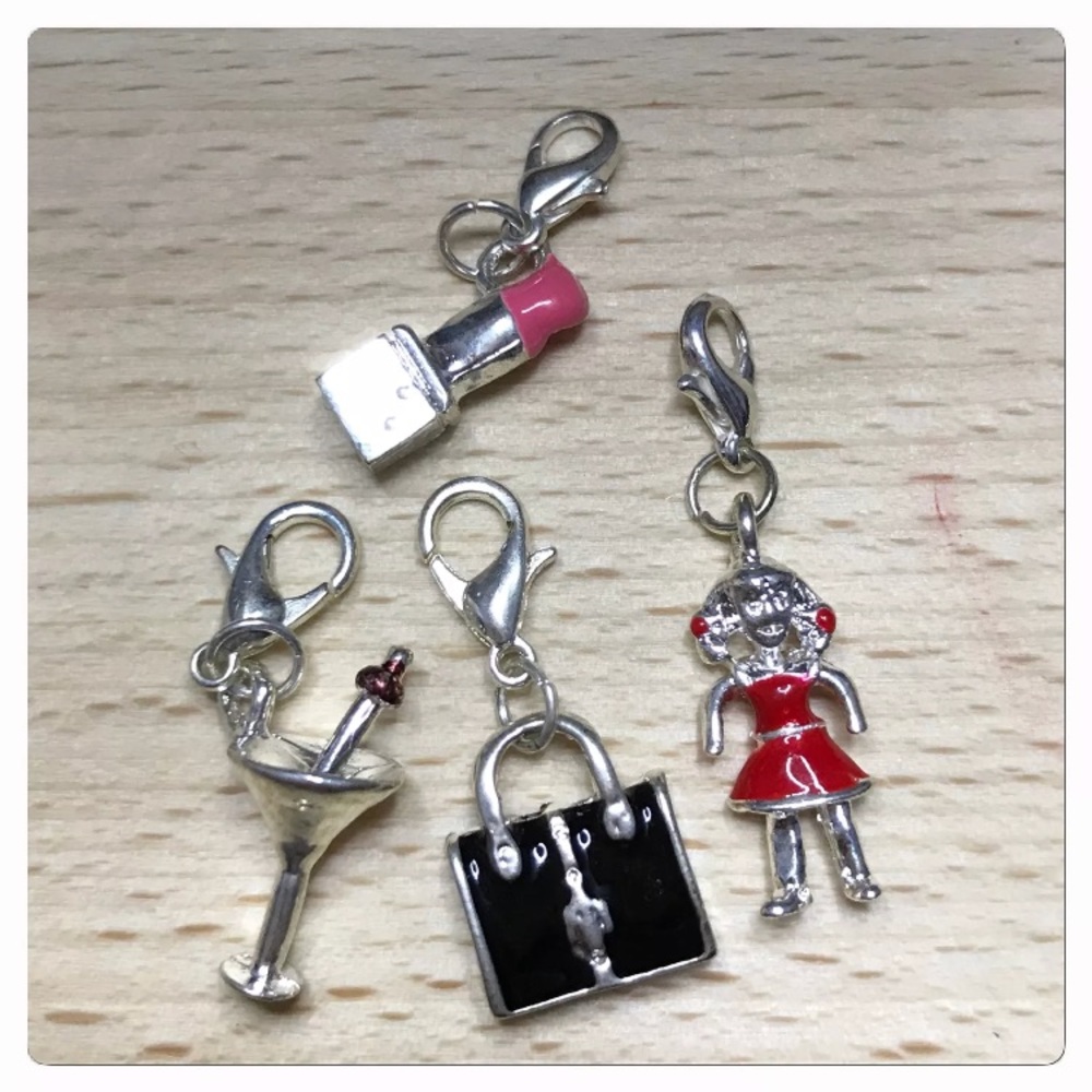 Silver Girl, Handbag, Lipstick, Champagne Clip on Charm Bundle Set